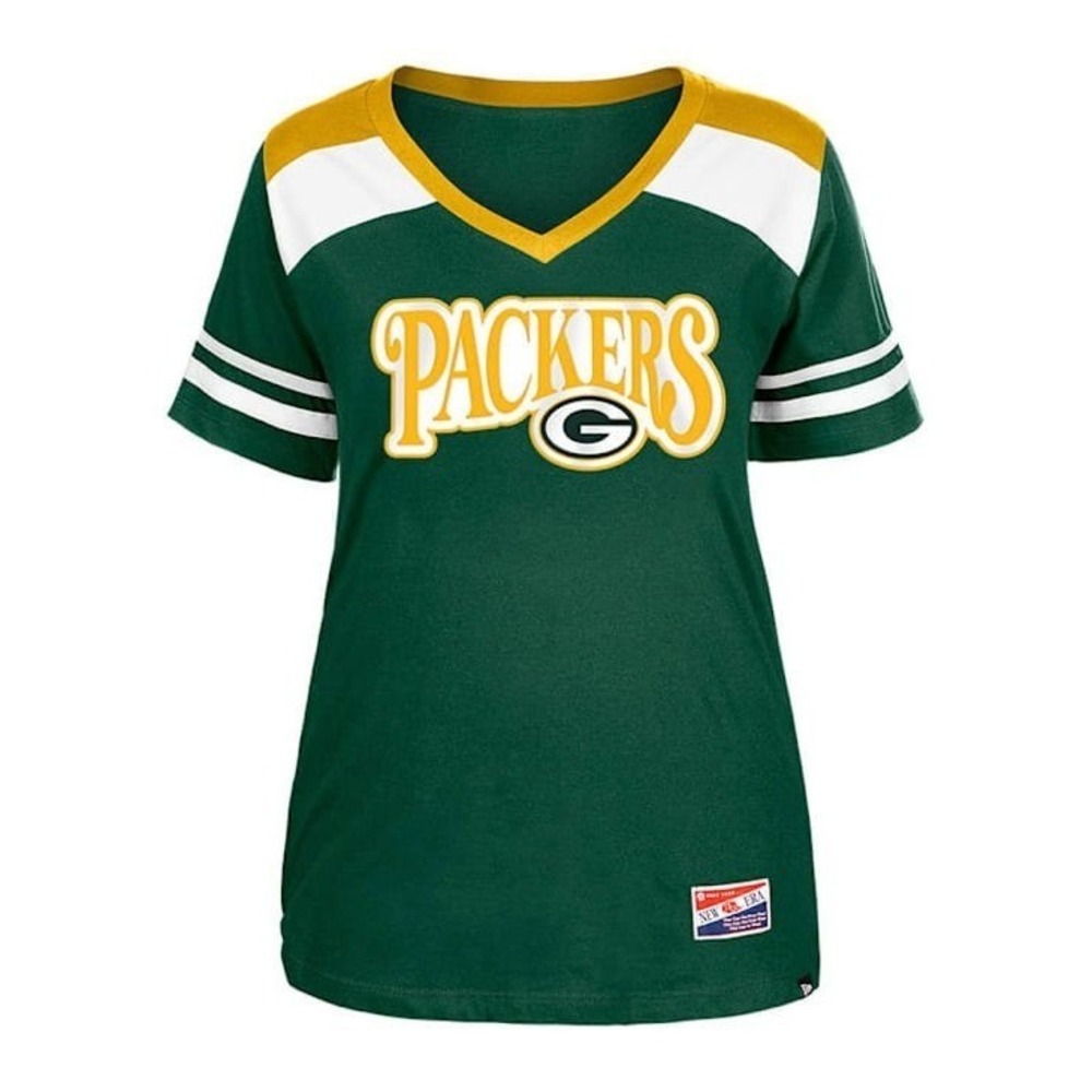 NFL Green Bay Packers Womens V Neck TShirt Green  Athletic Style Top Size 1X NWT